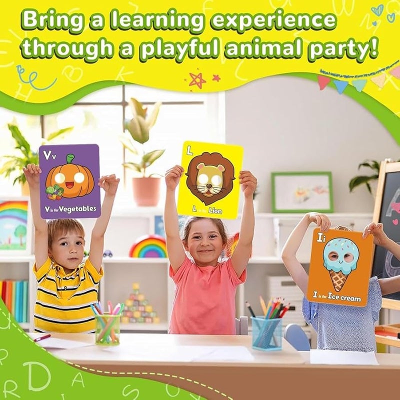 26 قطعة بطاقات فلاش الأبجدية ABC مع أقنعة الحيوانات لعبة تعليمية تفاعلية للتعلم - Image 4